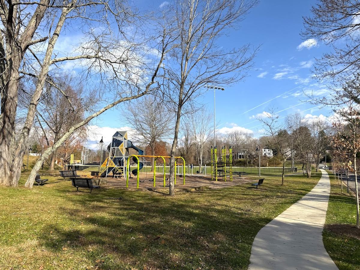 Nearby park with playground and walking path